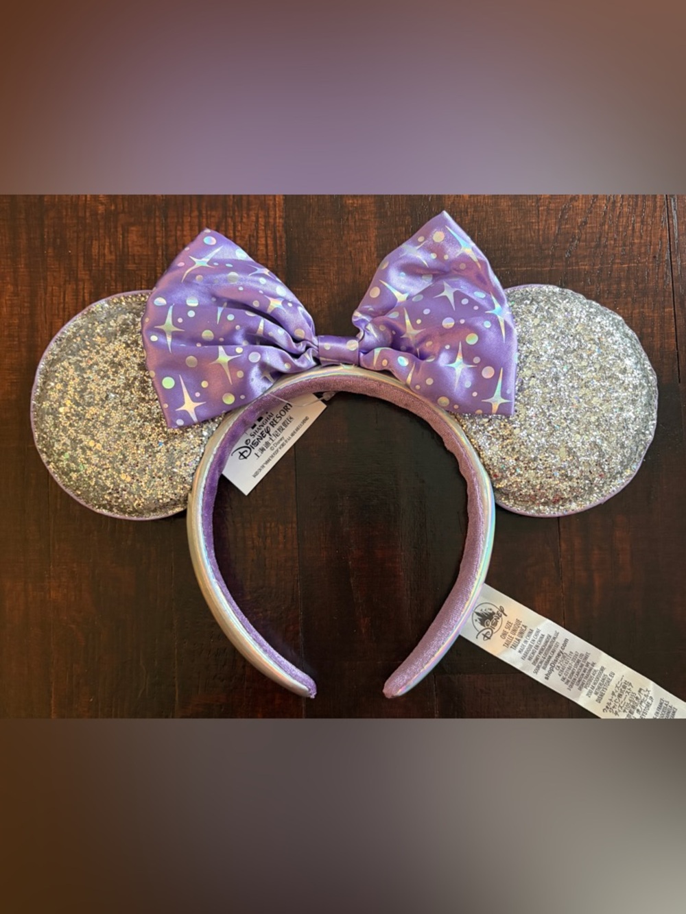 Disney Iridescent Lavender Minnie Ears Headband with Shimmer Bow - Picture 2 of 3